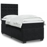 VidaXL Pat box spring cu saltea, negru, 90x200 cm, catifea