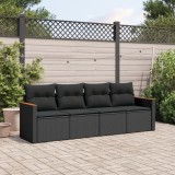 Cumpara ieftin Set mobilier de grădină cu perne, 4 piese, negru, poliratan