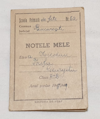 Scoala primara de fete nr 52 Bucuresti - CARNET DE NOTE an scolar 1948 - 1949 foto