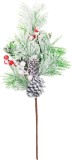 Crenguta decorativa de Craciun &icirc;nzapezita cu conuri si bobite, 45 cm