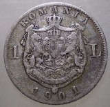 R.038 ROMANIA CAROL I 1 LEU 1901 ARGINT RARA