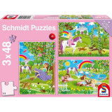 Puzzle Schmidt: Prințesa &icirc;n curtea regală, set de 3 puzzle-uri x 48 piese + cadou: poster