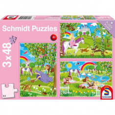 Puzzle Schmidt: Prințesa în curtea regală, set de 3 puzzle-uri x 48 piese + cadou: poster