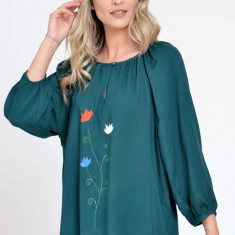 Bluza Dama cu Maneca 3 sferturi, Ampla, Verde cu pictura realizata manual - L