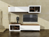 COMODA TV Prag - White, Walnut, Alb, 27x35x160 cm