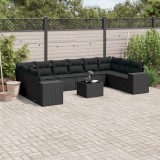 vidaXL Set canapele de grădină cu perne, 11 piese, negru, poliratan 3255412