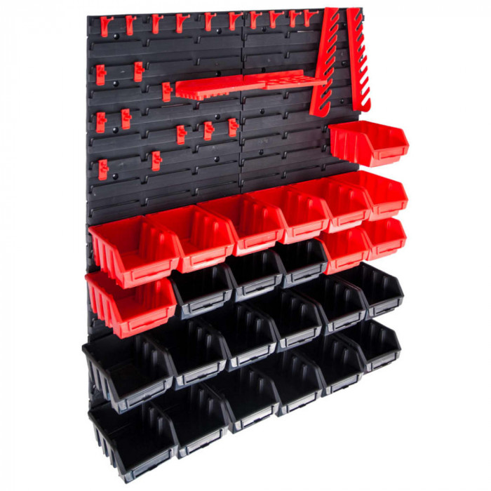 vidaXL Set cutii depozitare 29 piese cu panouri de perete, roșu&amp;negru
