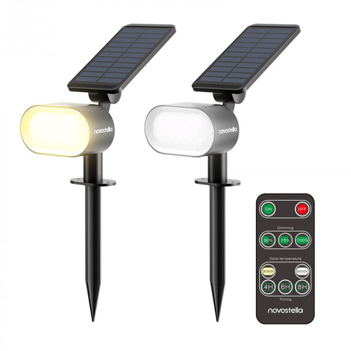 Set 2 lampi solare Novostella Inteligente, 105 lm, lumina rece si calda, telecomanda inclusa