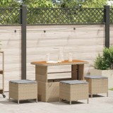 vidaXL Set de dining pentru grădină , 4 piese cu perne, rattan poly bej, acacia.