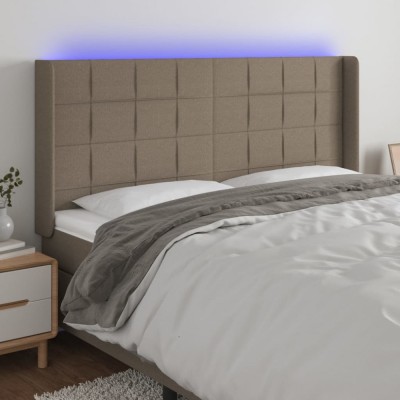 vidaXL Tăblie de pat cu LED, gri taupe, 203x16x118/128 cm, textil foto