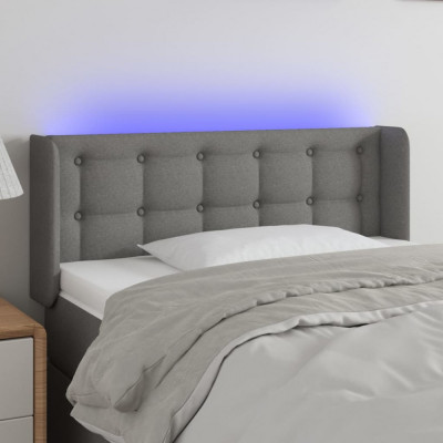 vidaXL Tăblie de pat cu LED, gri &amp;icirc;nchis, 83x16x78/88 cm, textil foto