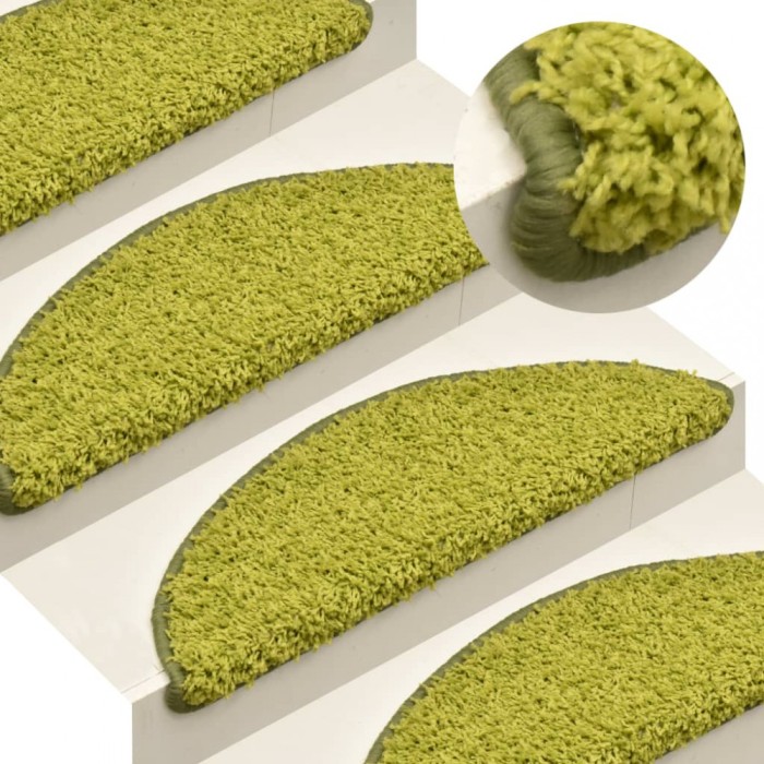 vidaXL Covorașe pentru scări, 15 buc., 65x21x4 cm, verde, semirotunde, mari