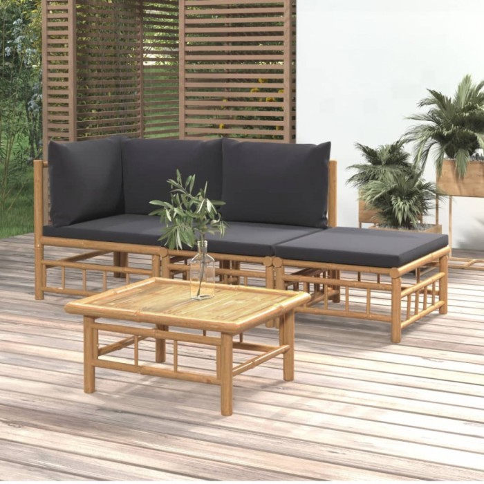 vidaXL Set mobilier de grădină cu perne gri &icirc;nchis, 4 piese, bambus 3155208