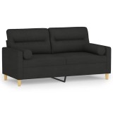 Cumpara ieftin Canapea cu 2 locuri cu pernute, negru, 140 cm, textil