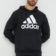 adidas hanorac de bumbac bărbați, culoarea negru, cu glugă, cu imprimeu IC9363