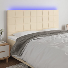 vidaXL Tăblie de pat cu LED, crem, 160x5x118/128 cm, textil foto