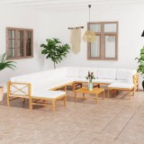 Cumpara ieftin Set mobilier grădină cu perne crem, 11 piese, lemn masiv de tec