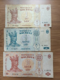 Lot 3 Bancnote Moldova 1leu 2006 5 lei si 10 lei 1994
