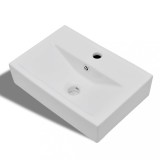 Cumpara ieftin Chiuveta baie alb ceramica dreptunghiular loc robinet/preaplin