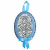 Medalion Maica Domnului Cu Pruncul Argint 8x11cm Albastru COD: 2012