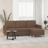 VidaXL Canapea cu 3 locuri cu taburet, maro, 180 cm, material textil