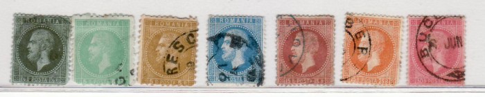 Romania 1872 Carol I 7 valori stampilate