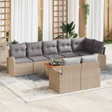 Set Canapea Grădină 9 pcs Bej, gri deschis mare Ratan, Sticlă