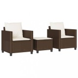 Cumpara ieftin Set bistro cu perne, 3 piese, maro, poliratan