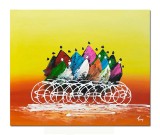Cumpara ieftin Tablou abstract pictat manual, Cursa ciclista, 60x50cm ulei pe panza, gata de agatat pe perete