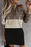 Rochie midi animal print fashion, neagra, cu un umar decupat, maneci lungi. Material elastic, marimi: S, M, L, XL