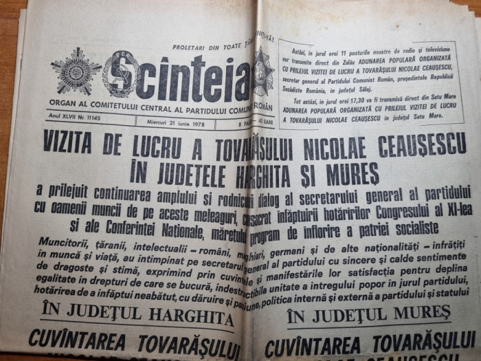 scanteia 21 iunie 1978-ceausescu vizita la miercurea ciuc,targu mures,odorhei