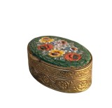 CUTIE PASTILE VINTAGE DIN METAL AURIU PATINAT, DECORATĂ CU MICROMAZAIC VENETIAN