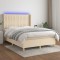 vidaXL Pat cu arcuri, saltea și LED, crem, 140x200 cm, textil 3139042