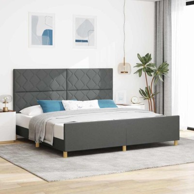 vidaXL Cadru de pat cu headboard Gri &amp;icirc;nchis 200 x 200 cm țesătură foto