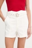 Morgan pantaloni scurți culoarea bej, uni, high waist, SHERIM
