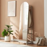 Oglinda cuier 2 &icirc;n 1 Frenraby, 165x40x35 cm, culoare nisip