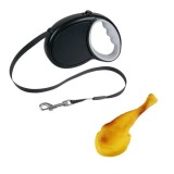 Lesa Mecanica Caini 7m, Neagra + Jucarie Pulpa Pui - Lesa Retractabila 50kg, Buton Frana, Accesorii Petshop