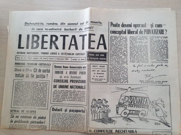 libertatea 2 februarie 1990-frontul salvarii nationale a devenit partid politic
