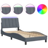 Cumpara ieftin Cadru de pat cu LED fara saltea, Hanko, gri inchis, 152x203 cm, catifea