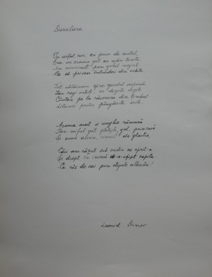 Manuscris de poetul Leonid Dimov , poezia Derulare foto