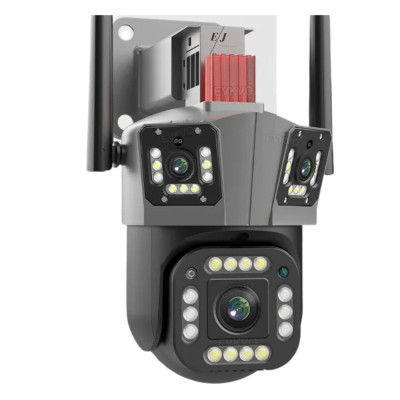 Camera de supraveghere tripla 5K, WIFI, 12MP, 32 GB, PTZ, CCTV, zoom 10x foto