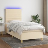 Cumpara ieftin Pat cu arcuri, saltea și LED, crem, 80x200 cm, textil