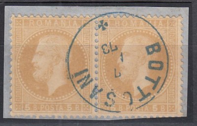 ROMANIA 1872 LP 38 f CAROL I PARIS VALOAREA 25 BANI PERECHE STAMPILA BOTOSANI foto