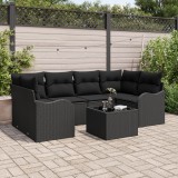 Set de canapea gradina Gossi 7 piese perne negru ratan polimeric, canapea gradina Gossi doua locuri cu spatiu depozitare si perne negru ratan polimeri