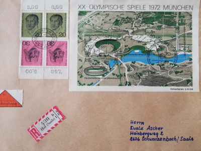 Plic circulat Germania, Olimpiada Munchen 1972, francatura deosebita foto