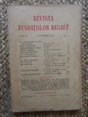 Revista Fundatiilor Regale - Anul II 1 OCTOMBRIE 1935 Nr. 10 foto