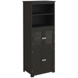 HOMCOM Dulap cămară cu 2 rafturi deschise și 2 dulapuri cu uși, din MDF și sticlă, 60x30x162 cm, negru | Aosom Romania