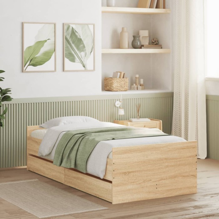 vidaXL Cadru de pat cu sertare, stejar sonoma, 90x190 cm 3207380