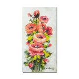 Tablou cu maci pictat manual, 40x20cm ulei pe panza, Constantin Feraru