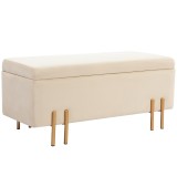 HOMCOM Bancă de Depozitare cu Șezut Tapițat și Picioare Lăcuite Aurii, 100x40x42 cm, Gri | Aosom Romania